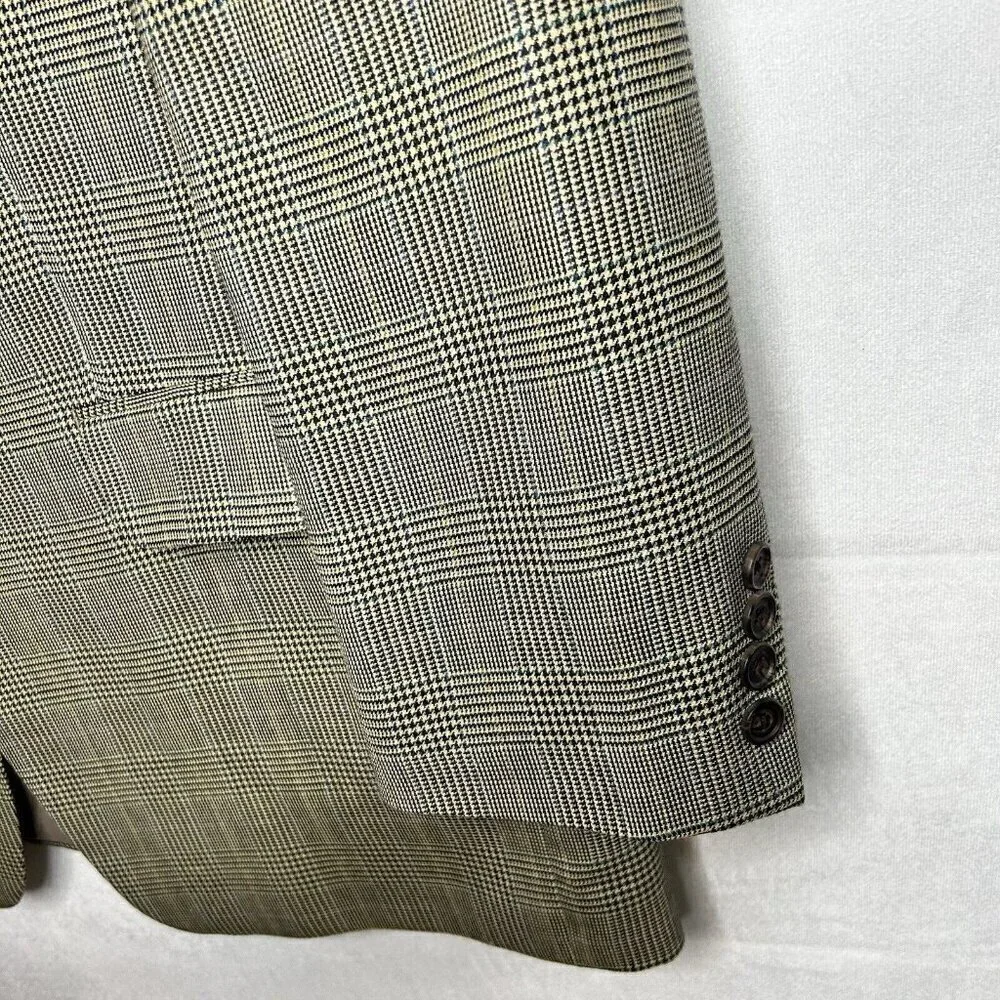 Lauren Ralph Lauren 2-Button Silk Wool Suit 42R Houndstooth Plaid Tan